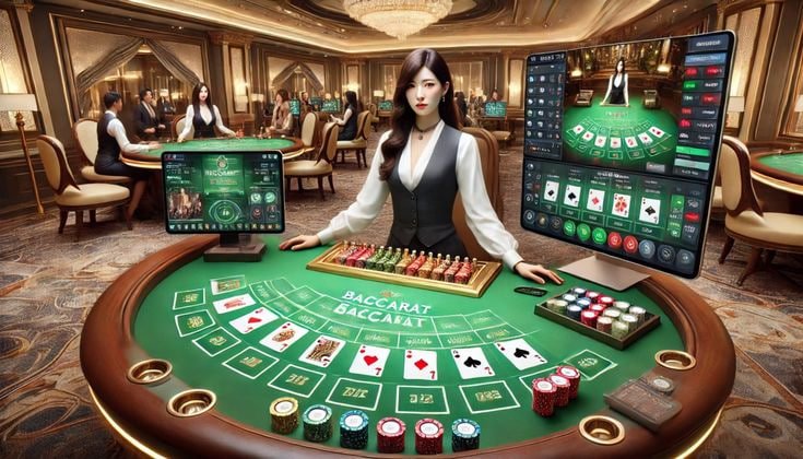 Meja blackjack dealer langsung dengan kartu dan chip